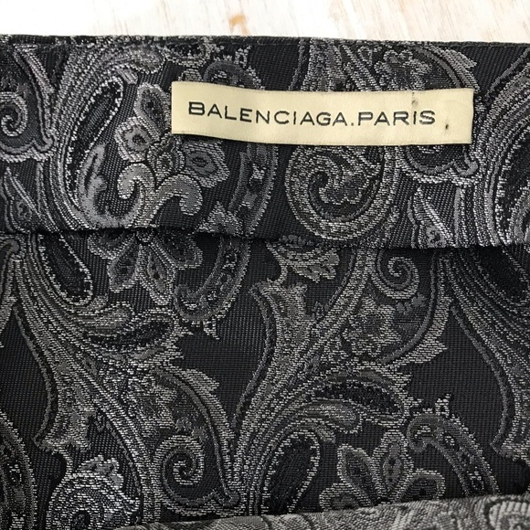 Balenciaga Paris Women’s Black and Silver Silk Printed Pencil Skirt Size 38 - Picture 3 of 9